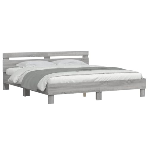 Vidaxl Cadre De Lit Avec Tête De Lit Et Led, Lit Double Avec Sommier À Lattes, Lit Adulte De Chambre, Sonoma Gris 200X200 Cm Bois D'Ingénierie