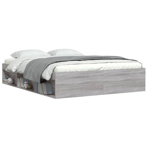 Vidaxl Cadre De Lit, Lit Double Avec Sommier À Lattes, Lit Adulte Avec Rangement, Meuble De Chambre À Coucher, Moderne, Sonoma Gris 160X200 Cm
