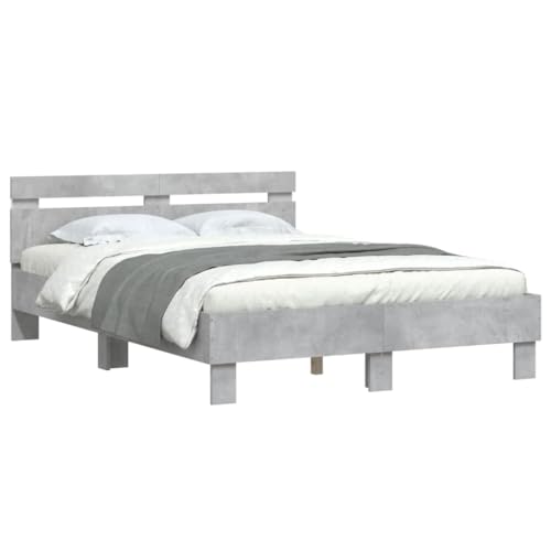 Vidaxl Cadre De Lit Avec Tête De Lit Et Led, Lit Double Avec Sommier À Lattes, Lit Adulte De Chambre, Gris Béton 120X200 Cm Bois D'Ingénierie