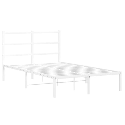 Vidaxl Cadre De Lit Métal Avec Tête De Lit, Lit Double Avec Sommier À Lattes, Lit Adulte Avec Pied, Meuble De Chambre, Moderne, Blanc 120X190 Cm