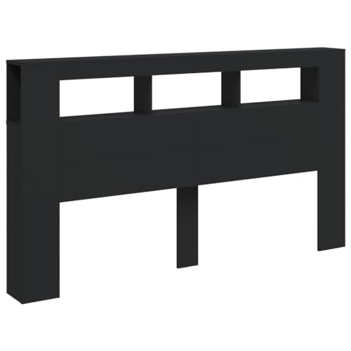 Vidaxl Tête De Lit À Led, Panneau Avec Rangement, Accessoire De Lit, Tête De Cadre De Lit Chambre, Noir 180X18,5X103,5 Cm Bois D'Ingénierie