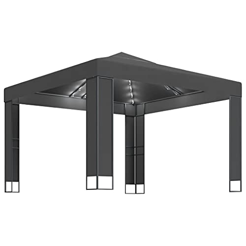 Vidaxl Tonnelle Avec Double Toit Et Lumières Led Belvédère De Jardin Pavillon D'Extérieur Tente De Réception Chapiteau Barbecues 3X3 M Anthracite