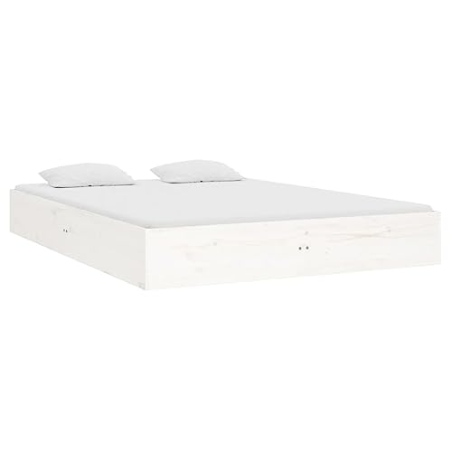 Vidaxl Cadre De Lit Sommier À Lattes Lit Adulte Double Cadre À Lattes Sur Pied Chambre À Coucher Maison Intérieur Blanc Bois Massif 120X190 Cm