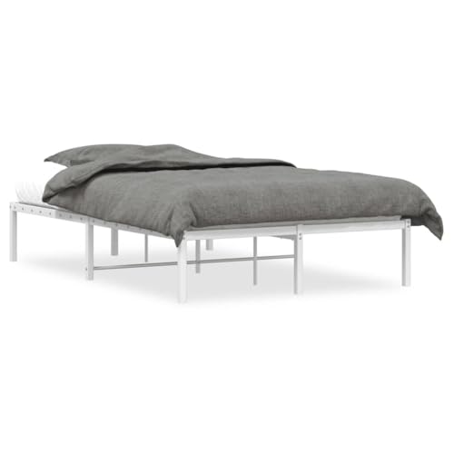 Vidaxl Cadre De Lit, Lit Double Avec Sommier À Lattes, Lit Adulte Avec Pied, Meuble De Chambre À Coucher, Moderne, Métal Blanc 120X200 Cm