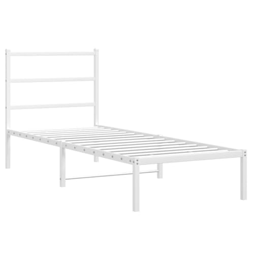 Vidaxl Cadre De Lit Métal Avec Tête De Lit, Lit Simple Avec Sommier À Lattes, Lit Adulte Avec Pied, Meuble De Chambre, Moderne, Blanc 80X200 Cm
