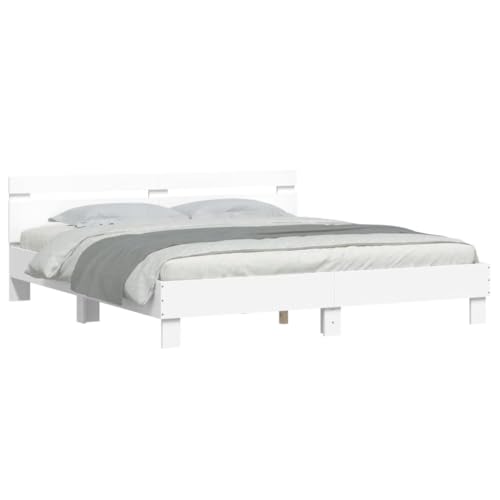 Vidaxl Cadre De Lit Avec Tête De Lit Et Led, Lit Double Avec Sommier À Lattes, Lit Adulte De Chambre, Blanc 180X200 Cm Bois D'Ingénierie