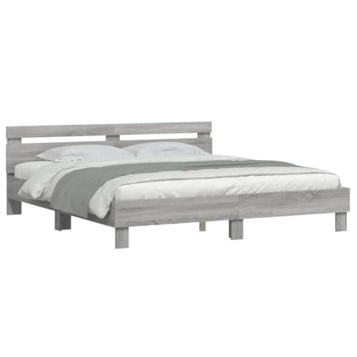 Vidaxl Cadre De Lit Avec Tête De Lit Et Led, Lit Double Avec Sommier À Lattes, Lit Adulte De Chambre, Sonoma Gris 180X200 Cm Bois D'Ingénierie