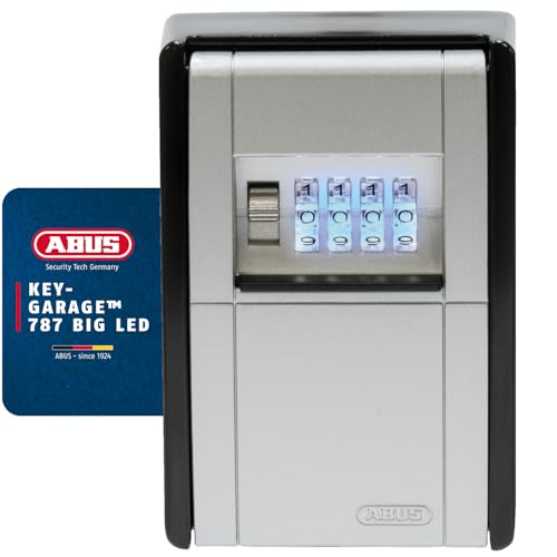 Abus Keygarage 787 Big Led - Boîte À Clés Pour Montage Mural - Avec Rouleaux À Chiffres Éclairés - Pour Jusqu'À 50 Clés - Noir-Argenté