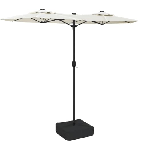 Vidaxl Parasol De Jardin À Double Tête Avec Led, Pare-Soleil De Patio, Abri De Soleil, Parasol De Plage Terrasse Extérieur, Blanc Sable 316X240 Cm