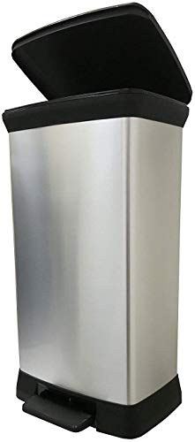 Curver Poubelle Rectangulaire À Pédale Decobin 50L - Fermeture Douce - Aspect Métal - Pour Cuisine, Bureau, Salle De Bain - 39 X 29 X 72 Cm - Métal- R