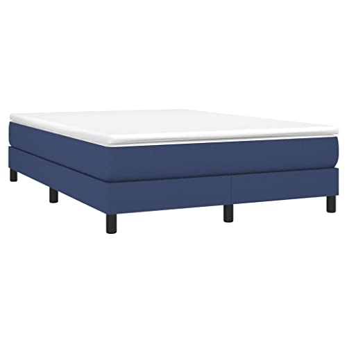 Vidaxl Cadre De Lit, Lit Rembourré Avec Pieds, Lit Double Avec Sommier À Lattes, Lit Adulte De Chambre À Coucher, Moderne, Bleu 140X190 Cm Tissu