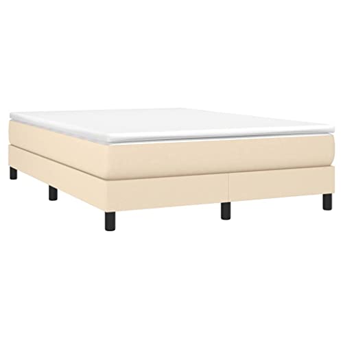Vidaxl Cadre De Lit, Lit Rembourré Avec Pieds, Lit Double Avec Sommier À Lattes, Lit Adulte De Chambre À Coucher, Moderne, Crème 140X190 Cm Tissu