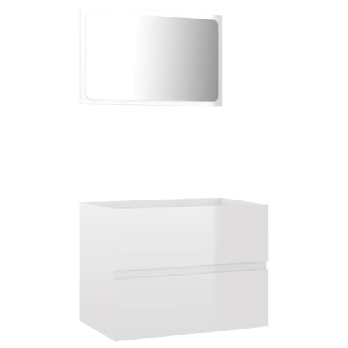 Vidaxl Ensemble De Meubles De Salle De Bain 2 Pcs, Meuble-Lavabo Avec Miroir, Armoire De Rangement Toilette Maison Intérieur, Blanc Brillant
