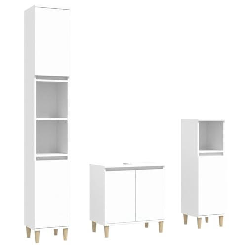Vidaxl Ensemble De Meubles Salle De Bain 3 Pcs Blanc Bois D'Ingénierie