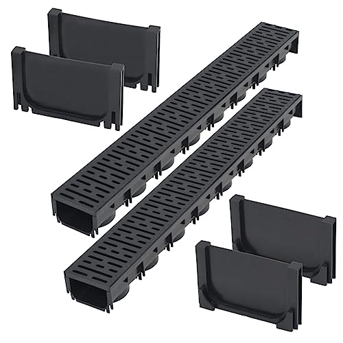 Vidaxl 2X Caniveau De Drainage Avec Grille Plastique 2 M Canal De Drain