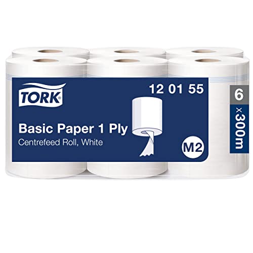 Tork Papier D’Essuyage Basic Pour Distributeur À Dévidage Central Blanc M2, Bobine D'Essuyageéconomique, 6 X 300 M, 120155