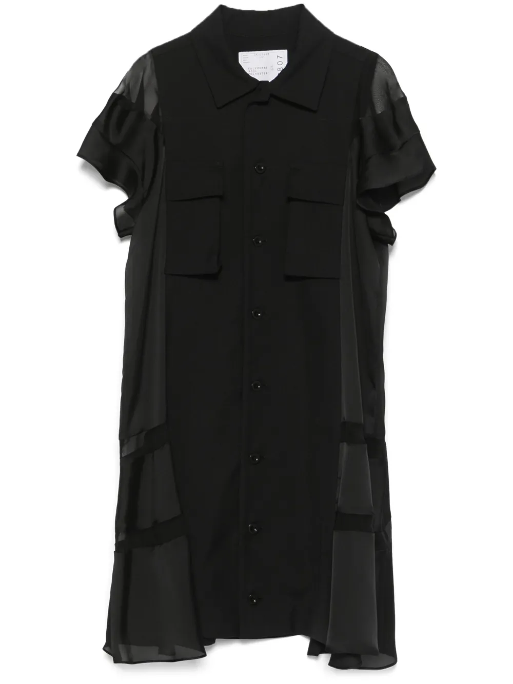 sacai sheer-panels shirt dress - Nero