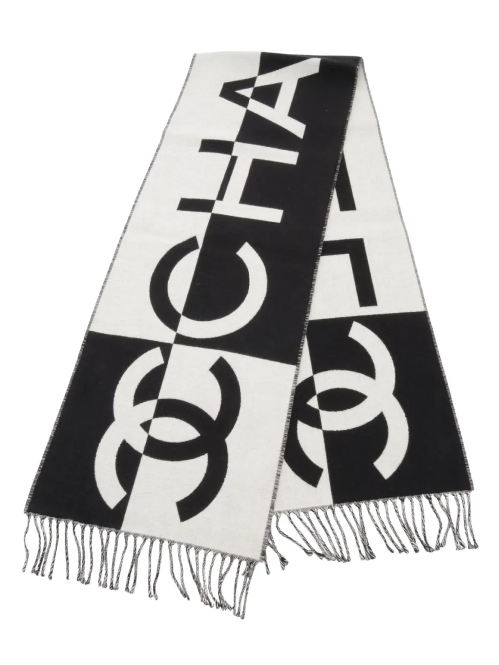 CHANEL Pre-Owned 1986-1988 logo-intarsia scarf - Bianco