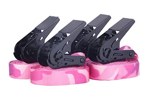 Set Di 4 Cinghie A Cricchetto 25Mm Camuffamento Rosa 6M Di Lunghezza I Cinghie Di Tensione Con Cricchetto 900 Dan Secondo Din En 12195-2 I 4 Cinghie D