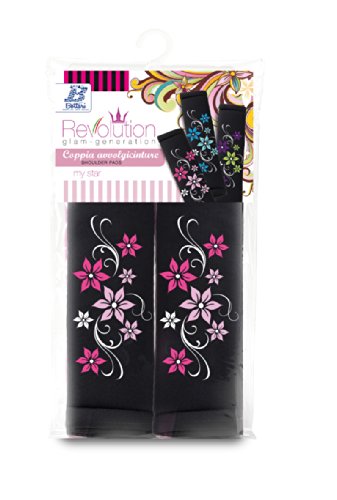 Bottari 29160 29160 Coppia Avvolgicinture Imbottite Per Auto My Star - Universali - Colore Nero Con Ricamo Fiori Rosa, Rosa, Set Di 2