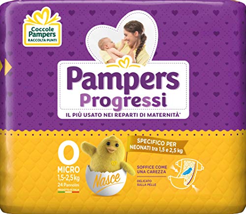 Pampers Progressi Pannolini Micro, Taglia 0 (1-2.5 Kg), 24 Pezzi
