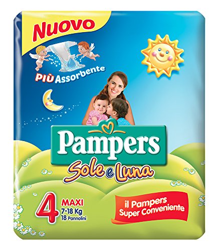 Pampers Sole E Luna Pannolini Maxi, Taglia 4 (7-18 Kg), 1 Pacco Da 18 Pezzi
