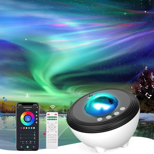 Febotak Proiettore Stelle Aurora Proiettore Planetarium Galassie Luce Nottura Altoparlante Musica, 8 Suoni Ambientali & Melodie, Compatibile Con Alexa