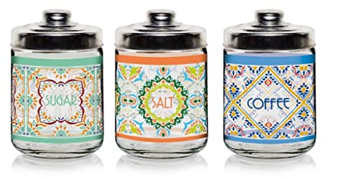 Set 3 Barattoli Da Cucina Sale Zucchero Caffè In Vetro Valencia 800 Cc