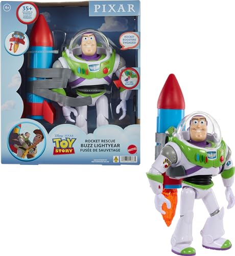 Mattel Disney E Pixar Toy Story Buzz Lightyear - Action Figure Giocattolo Con Razzo E 20 Più Frasi E Suoni, Confezione Di Salvataggio Razzo