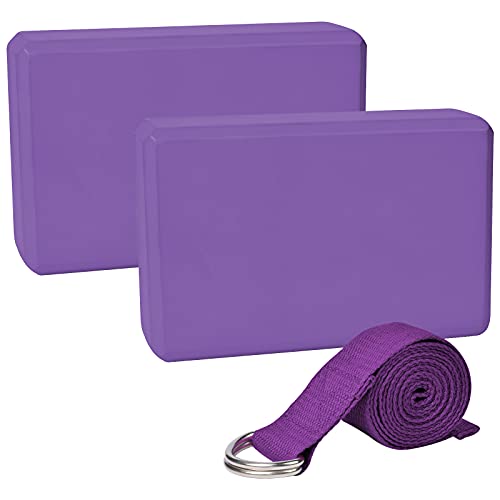 Chstarina Blocchi Yoga 2 Pezzi,Mattoncini Yoga Blocks In Schiuma Eva Ad Alta Yoga Blocks Cinghia Yoga Mattoncini Yoga Kit Accessori Per Pilates, Yoga 