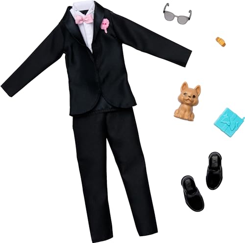 Barbie Set Di Vestiti E Sposo Per Bambola Ken Il Giorno Del Matrimonio, Smoking Con Accessori Per Un Look Completo