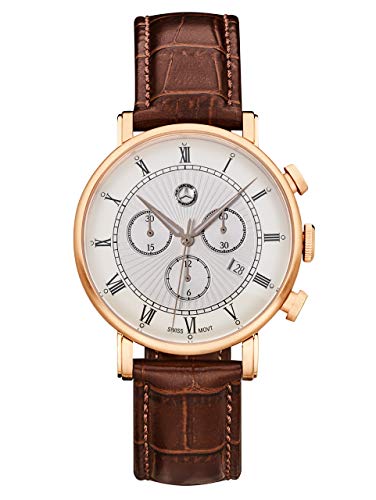 Mercedes-Benz Collection Cronografo Da Uomo Classic Retro Gold | Orologio Da Polso In Acciaio Inox E Pelle Di Vitello | Marrone, Oro Rosa