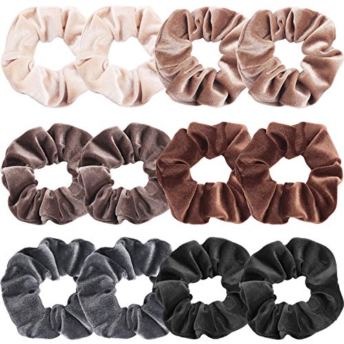 Venuste Scrunchies Di Velluto Per Signore, Morbidi Elastici Per Capelli Accessori Per Capelli, Colori Neutri, 12 Pezzi.