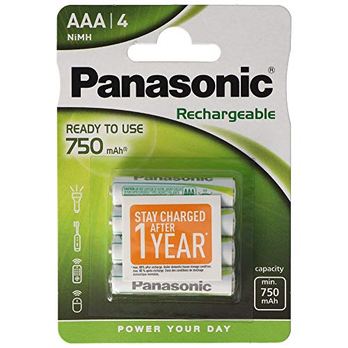 Panasonic Ready To Use Batterie Ricaricabili Ministilo Aaa, 750 Mah, Blister 4, Argento