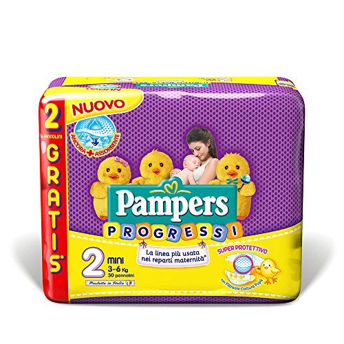 Pampers Progressi Pannolini Mini, Taglia 2 (3-6 Kg), 30 Pannolini