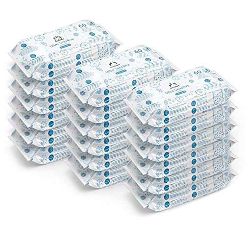 Amazon Brand - Mama Bear Ultra Sensitive Biodegradable Baby Wipes 18X60 (1080 Wipes -100% Biodegradable Fabric )