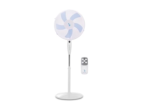 Beper P206Ven131 Ventilatore A Piantana Con Telecomando - Ventilatore Con Telecomando 5 Pale, Timer, 45 Cm, Bianco