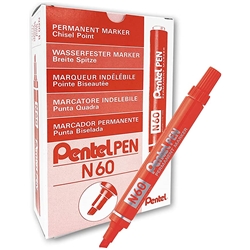 Marcatore N60 Pentel Pen-scalpello-tratto 2 5-7 mm-rosso-conf. 12