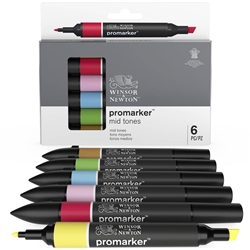 Set 6 pennarelli promarker - Winsor&Newton - doppia punta assortiti