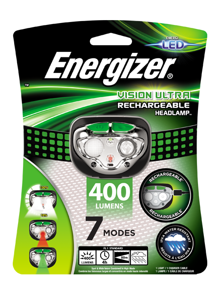 Lampe frontale Energizer Vision Ultra HD avec batterie rechargeable 400lm IP4X