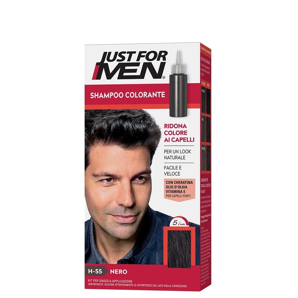 Shampoo Colorante 55 Nero Kit Base + Attivatore Colore Just For Men