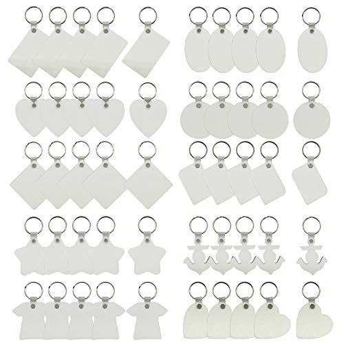 Allazone 50 Pz Sublimazione Ciondoli Vuoti, 10 Stile Sublimazione Portachiavi Vuoto Portachiavistampa 2 Lati Sublimazione Portachiavi Vuoto Mdf, Forni