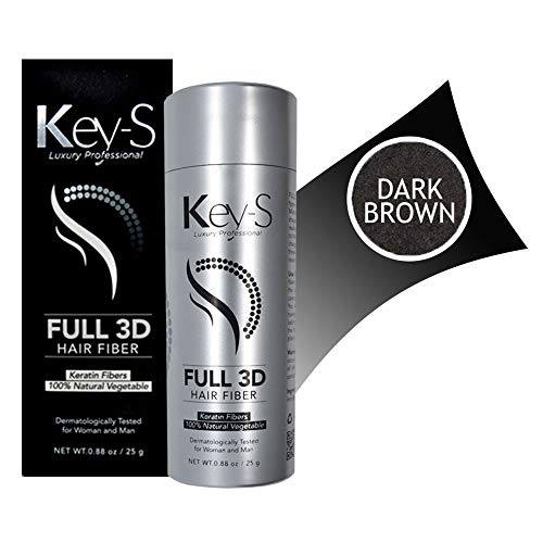 Key-S Luxury Full 3D Hair Fiber 25Gr - Microfibre Di Cheratina Capelli Diradati (Dark Brown - Castano Scuro)