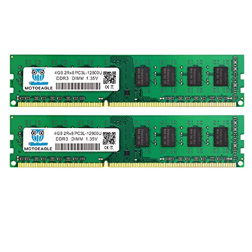 Pc3L 12800U 8Gb Kit (4Gbx2) Ddr3L 1600Mhz Udimm Ram, 4Gb 2Rx8 Pc3 12800U 1.35V Cl11 240-Pin Memoria Desktop