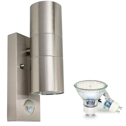 Allesgute Lampada Da Esterno A Led Con Rilevatore Di Movimento Moderna Ip44 Gu10 Lampada Da Esterno In Acciaio Inox Spazzolato Up Down Lampe Parete Pe
