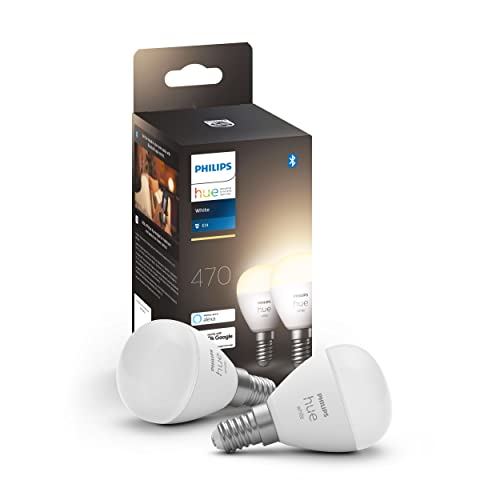 Philips Hue White Luster, Lampadina Sferica Smart, Bluetooh, E14, 5.7W, Dimmerabile, Luce Bianca Calda, Bianco, Confezione Da 2