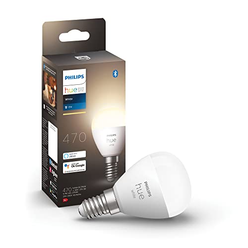 Philips Hue White Luster, Lampadina Sferica Smart, Bluetooh, E14, 5.7W, Dimmerabile, Luce Bianca Calda, Bianco