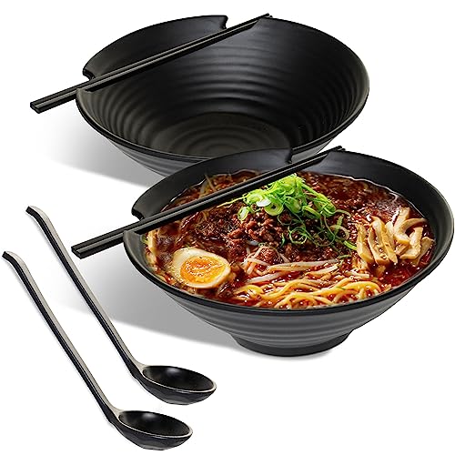 Heftman Set Di 2 Ciotole Per Ramen Giapponesi, Eleganti Ciotole Per Ramen Da 1000 Ml, Lavabili In Lavastoviglie, In Plastica Resistente - Con Cucchiai