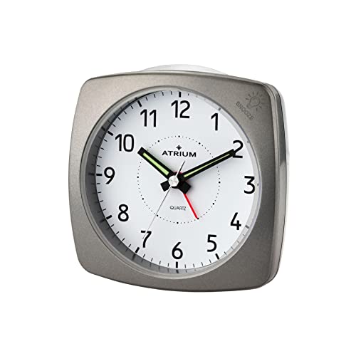 Atrium, Sveglia Analogica In Colore Antracite Metallizzato, Senza Ticchettio, Con Luce E Funzione Rinvio (Snooze) A251-4