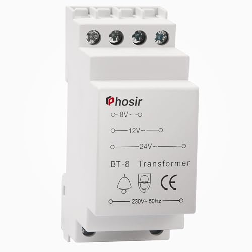 Phosir Trasformatore 220V 12V - Alimentatore 8V 12V 24V/Ac Esportazioni,230V/Ac Importazione,Max 8Va,Meanwell 12V Per Din Rail,Trasformatore 22V 12V,A